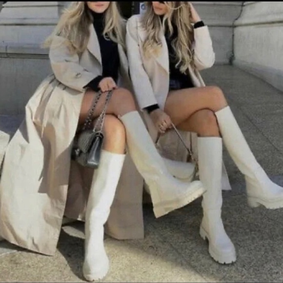 Zara Cream Off White Chunky Heel Rubberized Boot Ecru Oyster White Size 40 or 9 - Picture 11 of 11
